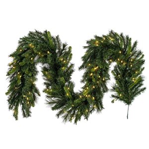 Vickerman 9-ft x 18-in Bangor Mixed Pine Artificial Christmas Garland with Warm White LED Lights - Green