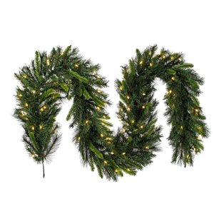 Vickerman 9-ft x 14-in Bangor Mixed Pine Artificial Christmas Garland with Warm White LED Lights - Green