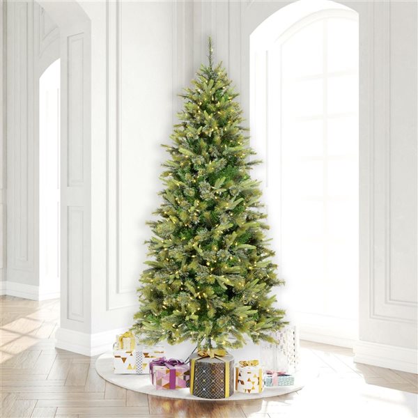 Vickerman 8.5-ft Cashmere Slim Artificial Christmas Tree with Warm White Duralite LED Lights - Green