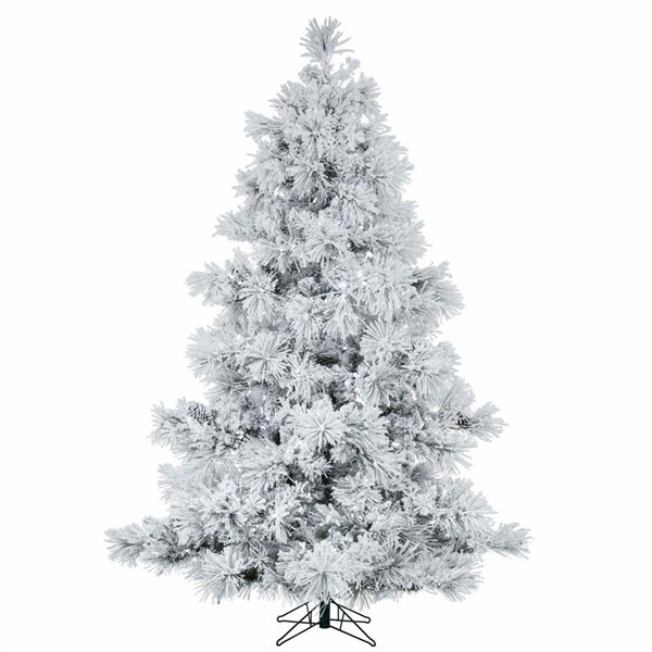Vickerman 6.5-ft Flocked Alberta Full Artificial Christmas Tree with Warm White LED Lights - White