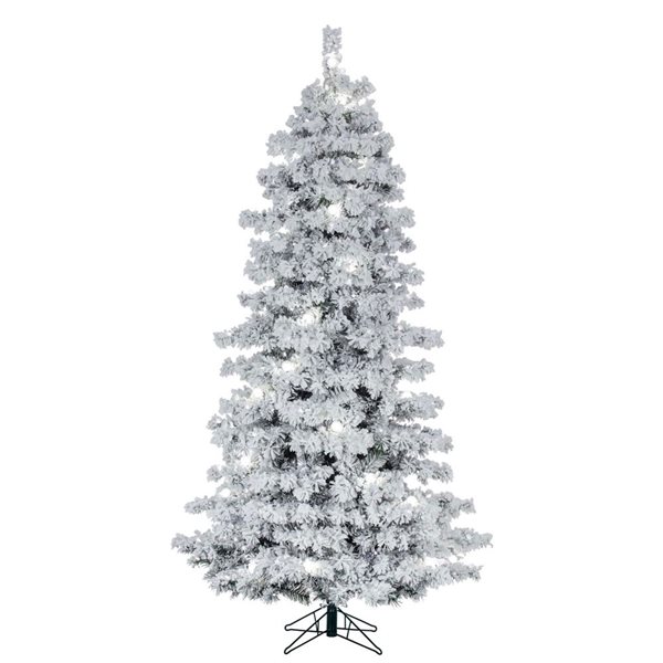 Vickerman 9-ft x 58-in Flocked Slim Alaskan Artificial Pre-Lit Christmas Tree with Warm White LED mini Lights