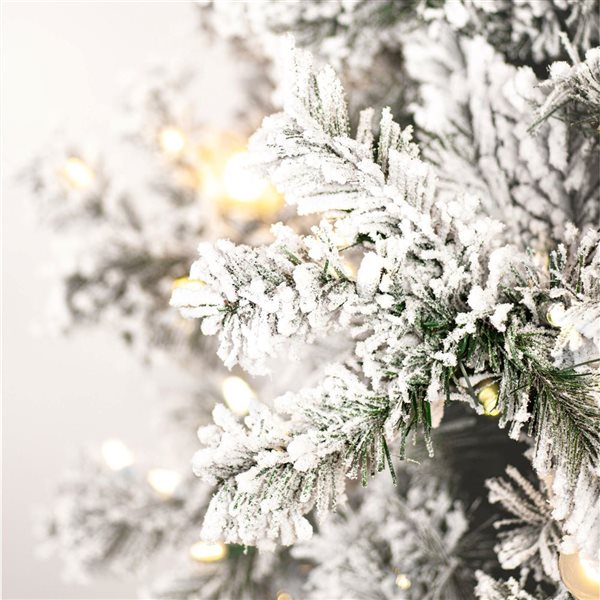 Vickerman 9-ft x 58-in Flocked Slim Alaskan Artificial Pre-Lit Christmas Tree with Warm White LED mini Lights