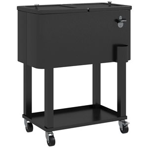 Outsunny Black Steel 56-L Isothermal Patio Wheeled Cooler