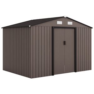 Remise de jardin 9 x 6 pi Outsunny en acier galvanisé brun avec toit en pente