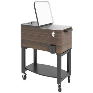 Outsunny Brown Woodgrain Steel 56-L Isothermal Patio Wheeled Cooler