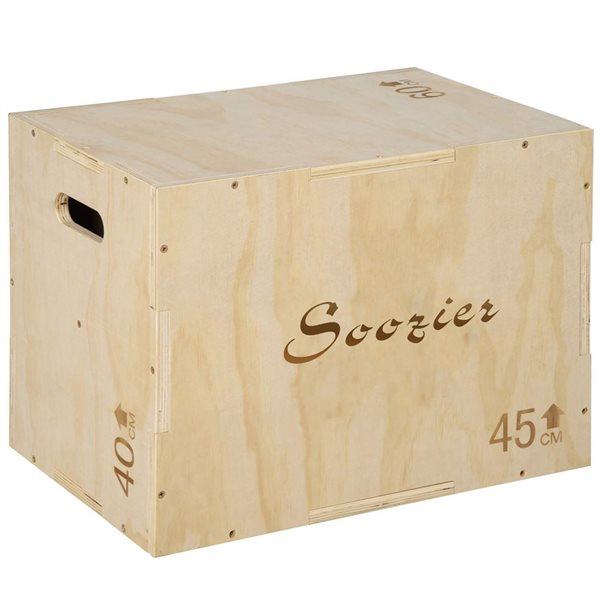 Soozier 3-in-1 Natural Wood Plyometric Jump Box with Cut-Out Handles ...