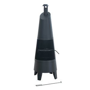Sunjoy Raleigh Outdoor Steel Round Chimney Fireplace with PVC Cover - Black