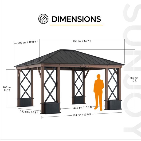 Sunjoy 13 x 15-ft Black Galvanized Steel Aluminum Framed Hardtop Gazebo with Planters Shelves and Private Screen