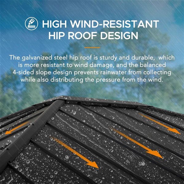 Sunjoy 13 x 15-ft Black Galvanized Steel Aluminum Framed Hardtop Gazebo with Planters Shelves and Private Screen