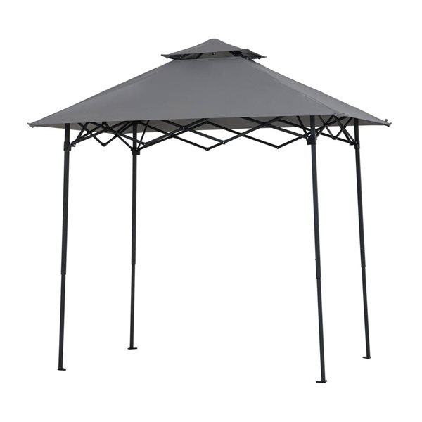 Sunjoy 8 ft. x 5 ft. Double-Tier Grill Gazebo with Magnetic LED Light and Adjustable Height, Grey