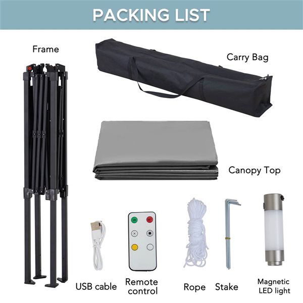 Sunjoy 8 ft. x 5 ft. Double-Tier Grill Gazebo with Magnetic LED Light and Adjustable Height, Grey