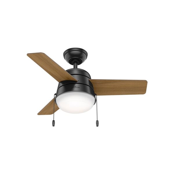 Hunter Aker 36-in 3-Speed 3-Blade Matte Black/Walnut Reversible Indoor Ceiling Fan w/ Light