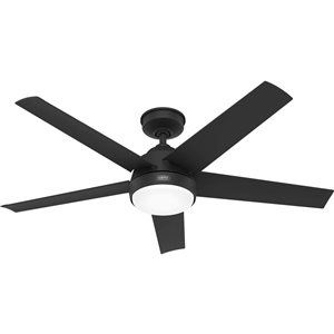Ventilateur de plafond int./ext. à 4 pales Skyflow par Hunter 52 po 3 vitesses en noir mat avec lumière à DEL intégrée
