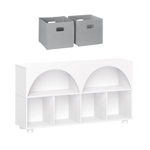 RiverRidge Home Kids' Curve Appeal 46-in Bookcase w/ 4 Cubbies - White + 2 Grey Fabric Bins