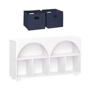 RiverRidge Home Kids' Curve Appeal 46-in Bookcase w/ 4 Cubbies - White + 2 Navy Fabric Bin