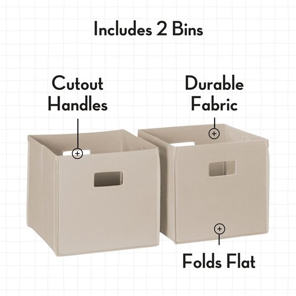 RiverRidge Home Kids' Curve Appeal 35-in Bookcase w/ 6 Cubbies - White + 2 Taupe Fabric Bins