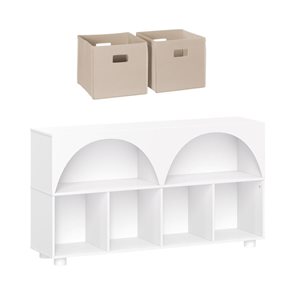RiverRidge Home Kids' Curve Appeal 46-in Bookcase w/ 4 Cubbies - White + 2 Taupe Fabric Bins