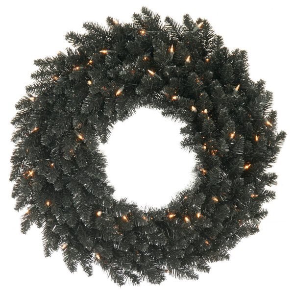 Vickerman 30-in dia Pre-Lit Indoor Black Fir Artificial Halloween Wreath w/ Warm White Dura-Lit LED Lights