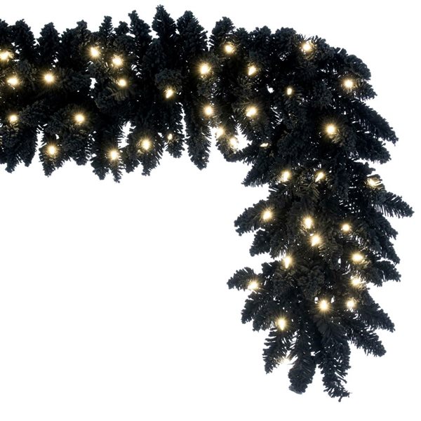 Vickerman 9-ft L Pre-Lit Flocked Black Fir Artificial Halloween Garland w/ Dura-Lit Warm White LED Mini Lights