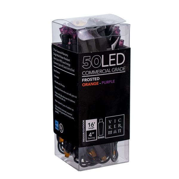 Vickerman 50-Light Orange-Purple Wide Angle Single Mold End-Connecting LED Light Set