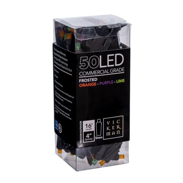 Vickerman 50-Light Orange-Purple-Lime Wide Angle Single Mold End-Connecting LED Light Set