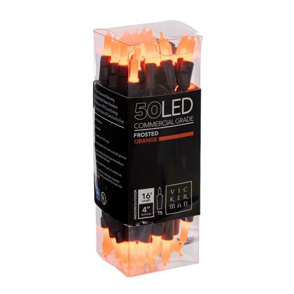 Vickerman 50-Light Orange T5 Mini Single Mold End-Connecting LED Light Set