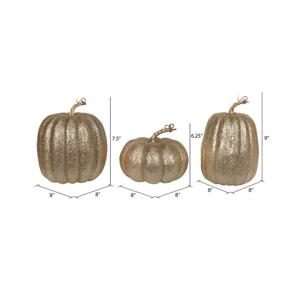 Vickerman 3-Pack Assorted 8-in Champagne Fabric Pumpkins w/ Polystyrene Inner