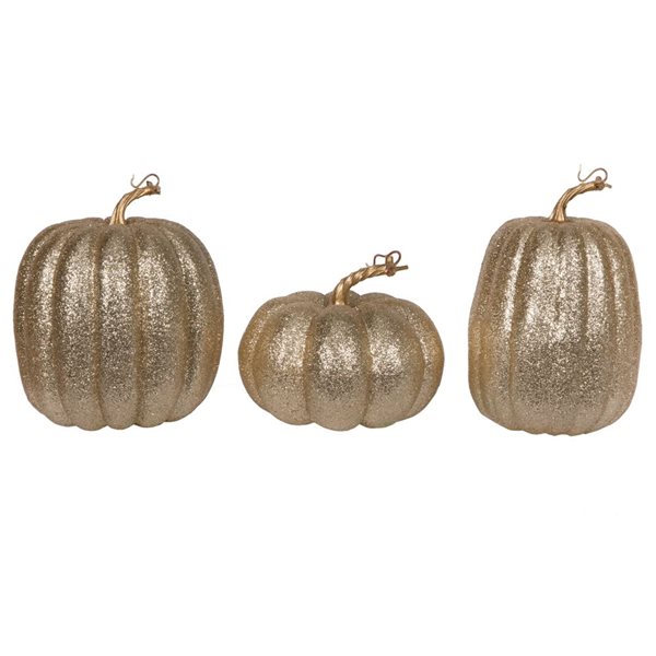 Vickerman 3-Pack Assorted 8-in Champagne Fabric Pumpkins w/ Polystyrene Inner