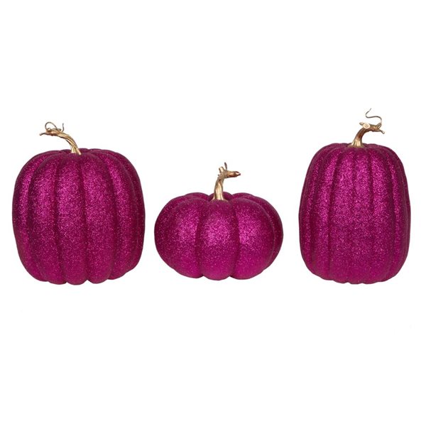 Vickerman 3-Pack Assorted 8-in Pink Fabric Pumpkins w/ Polystyrene Inner