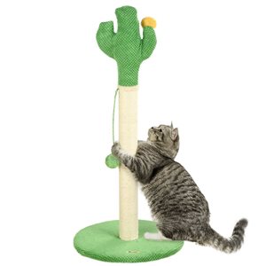 PawHut 33-in Cactus Cat Scratching Post for Indoor Cats w/ Sisal Cat Scratcher and Hanging Ball - Green