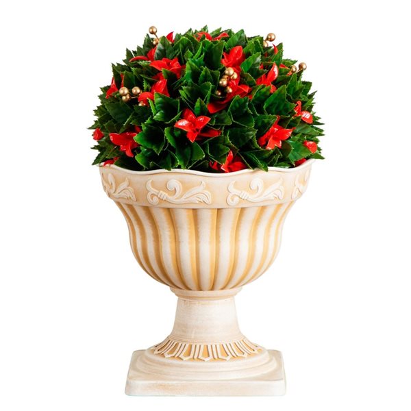 Nearly Natural 22-in H UV Resistant Red Tip Photinia Artificial Christmas Ball in Classic Decorative Planter