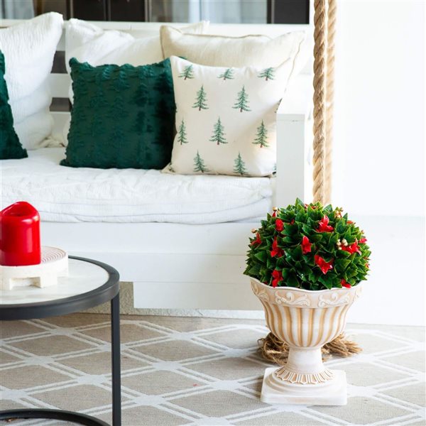 Nearly Natural 22-in H UV Resistant Red Tip Photinia Artificial Christmas Ball in Classic Decorative Planter