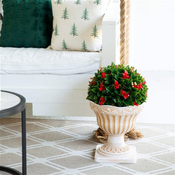 Nearly Natural 22-in H UV Resistant Red Tip Photinia Artificial Christmas Ball in Classic Decorative Planter