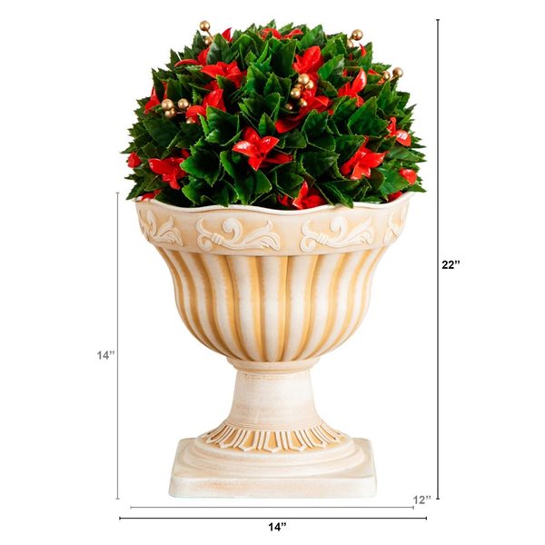 Nearly Natural 22-in H UV Resistant Red Tip Photinia Artificial Christmas Ball in Classic Decorative Planter