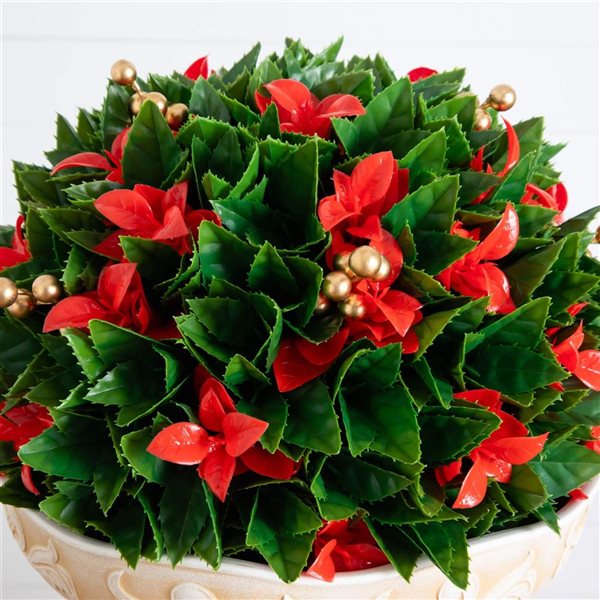 Nearly Natural 22-in H UV Resistant Red Tip Photinia Artificial Christmas Ball in Classic Decorative Planter