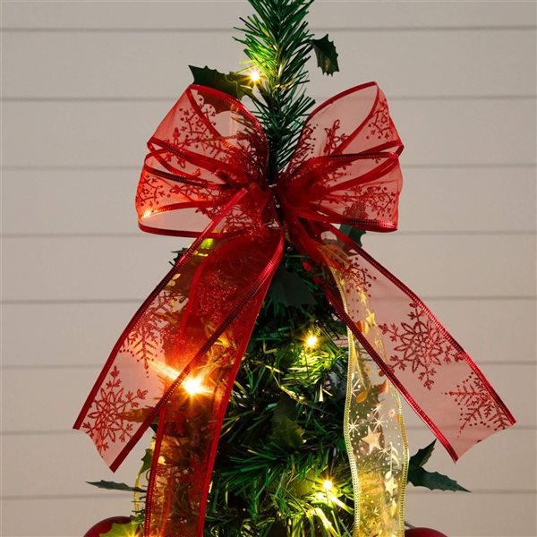 Nearly Natural 5-ft H Pine Pre-Lit Pop up Artificial Christmas Tree w/ Gold/Red Ornaments and 100 Warm White LED Lights