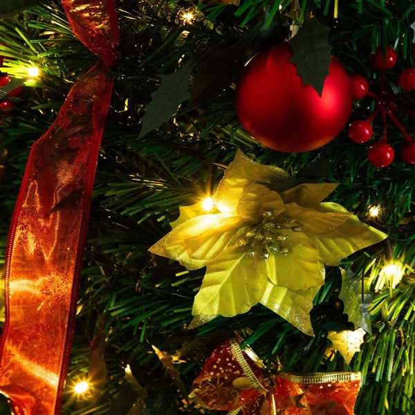 Nearly Natural 5-ft H Pine Pre-Lit Pop up Artificial Christmas Tree w/ Gold/Red Ornaments and 100 Warm White LED Lights