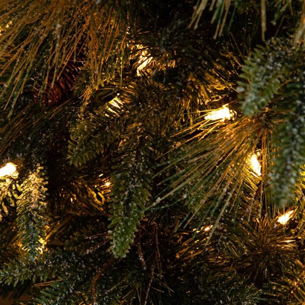 Nearly Natural 4-ft H Pine Pre-Lit Snowed Artificial Christmas Tree w/ Pinecones and 60 Warm White LED Lights