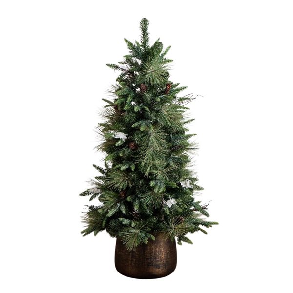 Nearly Natural 4-ft H Pine Pre-Lit Snowed Artificial Christmas Tree w/ Pinecones and 60 Warm White LED Lights