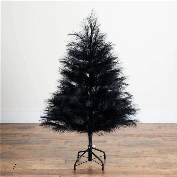 Nearly Natural 4-ft H Black Pampas Grass Artificial Halloween Tree w/ Leg Base