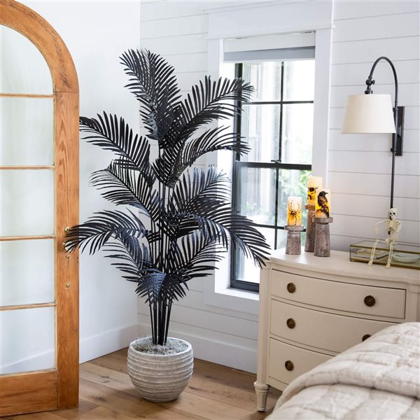 Nearly Natural 6-ft H Black Paradise Palm Artificial Halloween Treew/ Potted Base