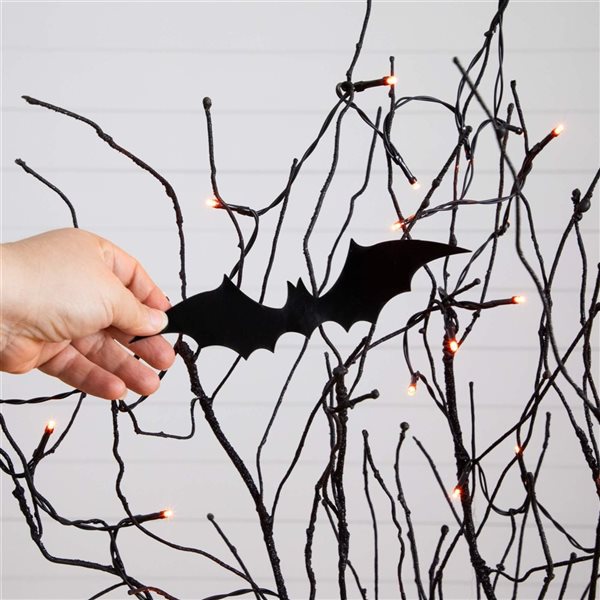 Nearly Natural 4-ft H Pre-Lit Black Twig Artificial Halloween Tree w/ Bats and 50 Orange LED Lights