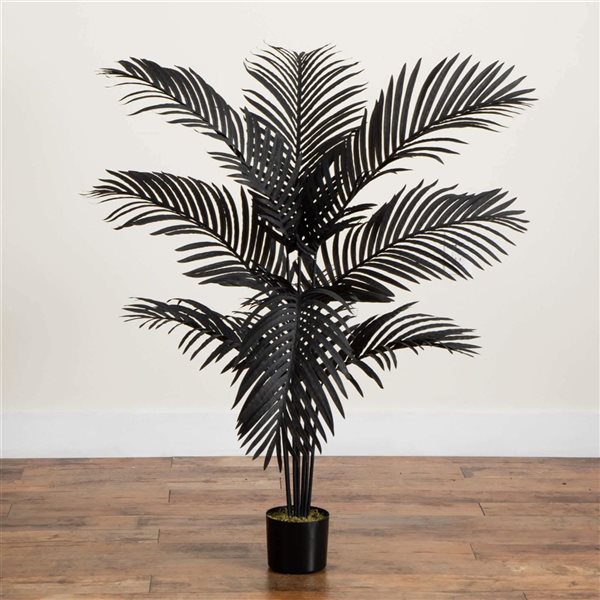 Nearly Natural 4-ft H Black Paradise Palm Artificial Halloween Tree w/ Potted Base