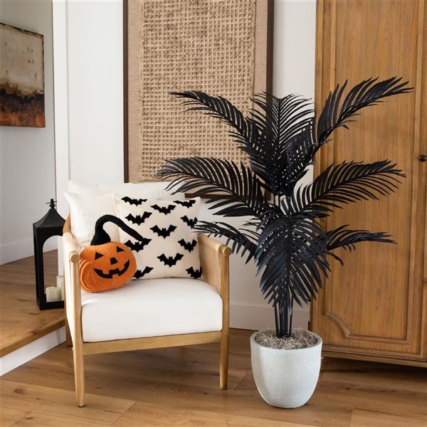 Nearly Natural 4-ft H Black Paradise Palm Artificial Halloween Tree w/ Potted Base