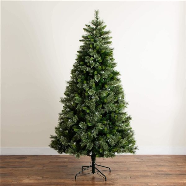 Nearly Natural 7.5-ft H Pine Artificial Christmas Tree w/ 450 Warm White Clear Globe Bulbs and LED Lights
