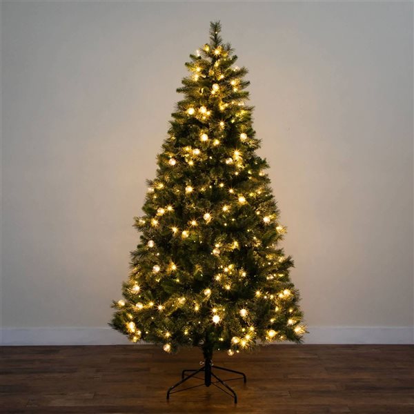 Nearly Natural 7.5-ft H Pine Artificial Christmas Tree w/ 450 Warm White Clear Globe Bulbs and LED Lights