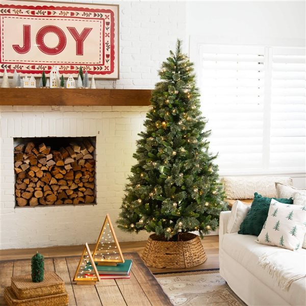 Nearly Natural 7.5-ft H Pine Artificial Christmas Tree w/ 450 Warm White Clear Globe Bulbs and LED Lights