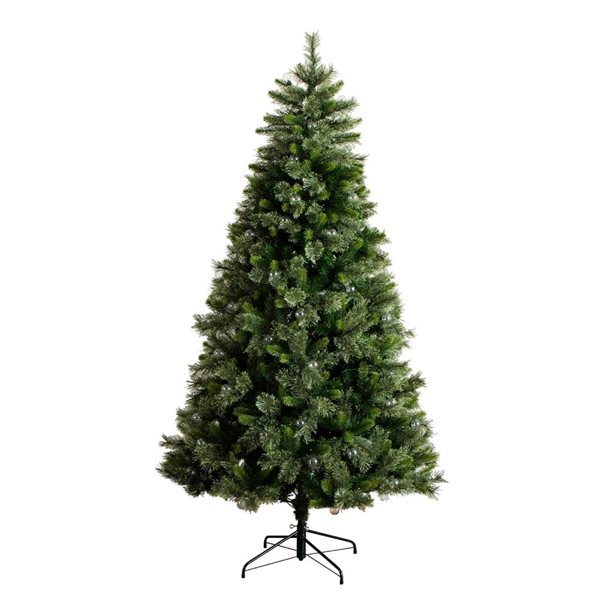 Nearly Natural 7.5-ft H Pine Artificial Christmas Tree w/ 450 Warm White Clear Globe Bulbs and LED Lights