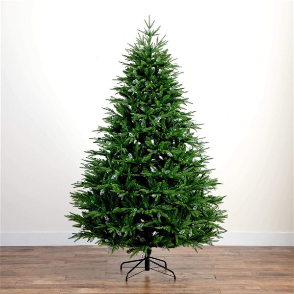 Nearly Natural 7-ft H Luxembourg Pine Pre-Lit Artificial Christmas Tree w/ 340 Multicoloured Traditional Bulb LED Lights