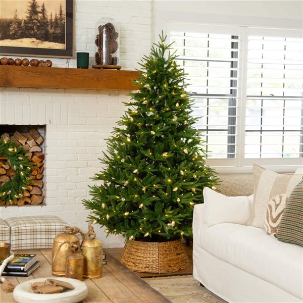 Nearly Natural 7-ft H Luxembourg Pine Pre-Lit Artificial Christmas Tree w/ 340 Multicoloured Traditional Bulb LED Lights